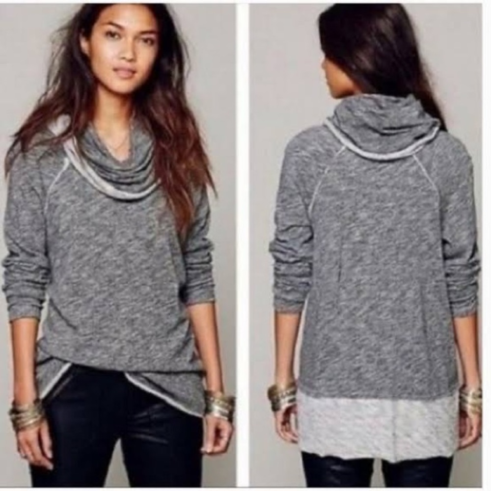 Free People FP Beach Boho Cocoon Slouchy Cowl Pullover Charcoal